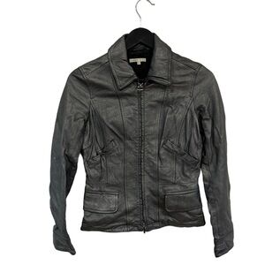 VINCE. Leather Moto Biker Bomber Jacket Black Size Small Full Zip